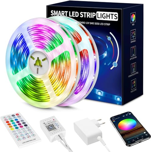 Beaeet Tiras LED 20 Metros RGB 5050, Luces LED con App y Mando, Sincronización con la Música, Ideal para Luces LED Habitación, Decoración de Fiestas y Navidad(10m*2)