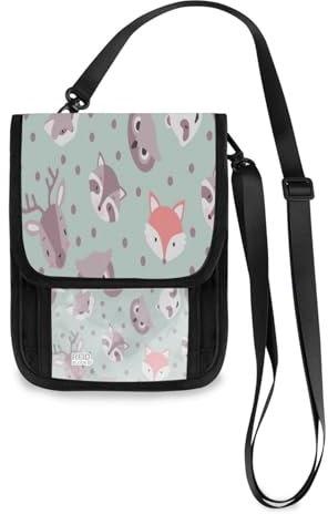 Kcldeci Reisebrieftaschen, Geldbörsen, Handytaschen, Crossbody-Taschen, Fuchs, Waschbär, Hund und Eule, Reise-Halstasche, Reisepasshülle für Damen und Herren, mehrfarbig, Einheitsgröße, Casual