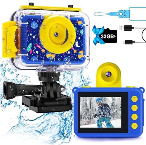 GKTZ Geschenk für Mädchen 3-12 Jahre, Kinder Kamera Wasserdichte Mit 32GB SD-Karte, 20MP & 1080P HD Selfie Digitalkamera, Unterwasserkamera