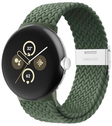 Elastisches geflochtenes Armband - Kompatibel mit Google Pixel Watch 2 Armband/Pixel Watch 3 41mm, verstellbares Nylonarmband für Google Pixel Watch 3 41mm/2/1(Olivgrün)