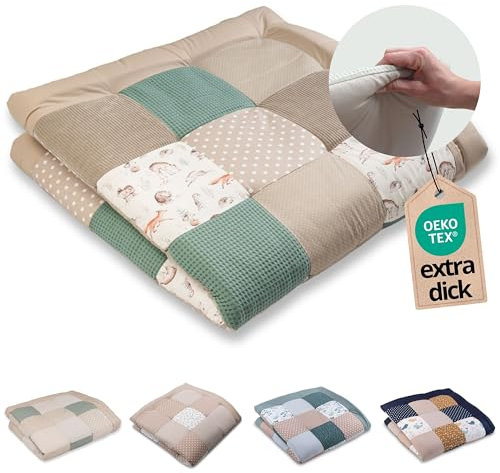 ULLENBOOM Krabbeldecke für Baby 140x140 cm, 100% OEKO-TEX Materialien, Made in EU, Dick & weich gepolstert, Waldfreunde - ideal als Babydecke, Krabbelmatte & Spieldecke Baby