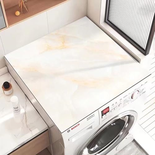 Treer Tappetino per Lavatrice Antiscivolo Assorbente, Copertura per Lavatrice Morbido e Ritagliabile Tappetino Protezione Superiore per Lavatrice/Asciugatrice (60x60cm,Marmo Giallo)