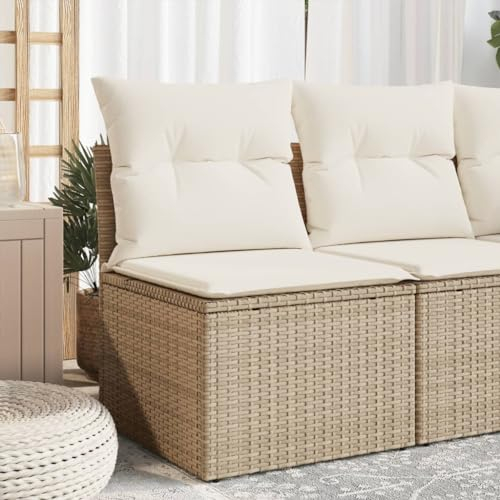 HEFZGDB Gartensofa ohne Armlehnen mit Kissen Beige Poly Rattan Gartenbank Gartenlounge Outdoor Sofa Geeignet für Garten, Terrasse, Pool.
