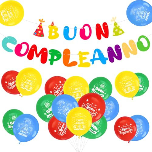 MONCAP Festone Buon Compleanno Multicolore Striscioni Bandiera Banner Ghirlanda in Italiano per Addobbi Decorazione Casa Festa