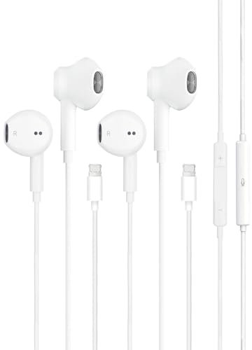 BONBELONG In-Ear Kopfhörer für iPhone, In-Ear-Kopfhörer, HiFi-Stereo-Kopfhörer mit Mikrofon und Lautstärkeregler, kompatibel mit iPhone 14 Pro Max /13/12/Mini/SE/11/X/8/7 Weiß 2 Pack