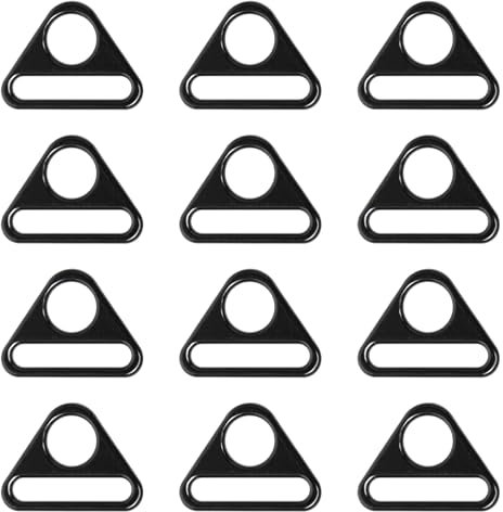ZEYIYER Dreieck D-Ringe 12 Stück Schwarz Hundemarken-Clip, Versteller für Taschenriemen, Triangle Ring Stahl, Paracord-Schlüsselanhänger, Taschenzubehör für DIY-Accessoires