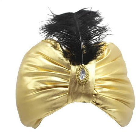 Aladdin Turban Hut - Vintage Sultan Kopfbedeckung Aladdin Hut, Feder arabische Hüte | Turban-Hut mit Strass-Blumendekoration, Beanie-Mütze, Kopftuch, Aladdin-Turban-Hut, goldfarbener indischer Sultan-