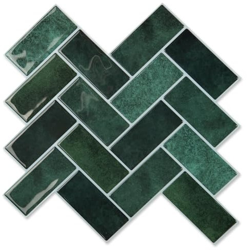 Art3d Selbstklebende Wandfliesen 3D Fliesenaufkleber Fliesenfolie Fischgrät Fliesen Aufkleber Küche Bad Ziegel Wandaufkleber Wasserdichte Smaragd Upgrade Dickere