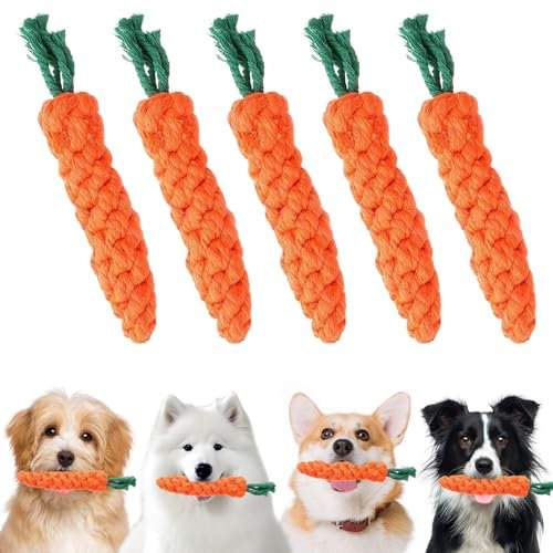 UZSUZZ 5 Pièces Jouets à Mâcher pour Chien Carotte Jouets Boudin À Mordre en Corde Tressée en Coton Durable Jouet Chien Indestructible pour Chiots de Petite et Moyenne Taille