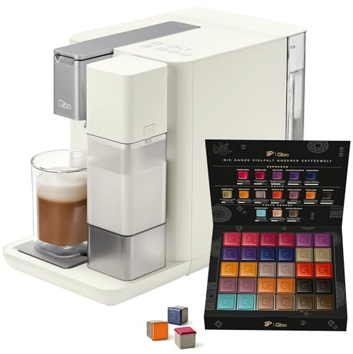 Tchibo Qbo MILK MASTER Premium Kapselmaschine inkl. 30 recyclebare Qbo Kapseln für Cappuccino, Espresso, Caffè Crema, Milchschaum auf Knopfdruck mit abnehmbarem Milchtank 300ml, White Cashmere