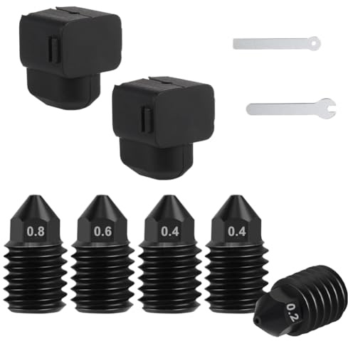 3D Drucker Gehärteter Stahl Düse 6 Stück, 0.2MM, 0.4MM, 0.6MM, 0.8MM, 3D Drucker Düsen für Bambulab A1/A1 Mini, mit Silikon Abdeckung Socke und Schraubenschlüssel