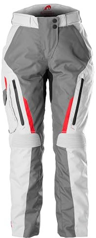 Furygan Killington Lady-Pantalones de Moto aprobados por la CE, Impermeables, con Protectores D3O, Forro térmico extraíble, ventilado, Cremallera de conexión, Gris-Perla-Rojo, S para Mujer