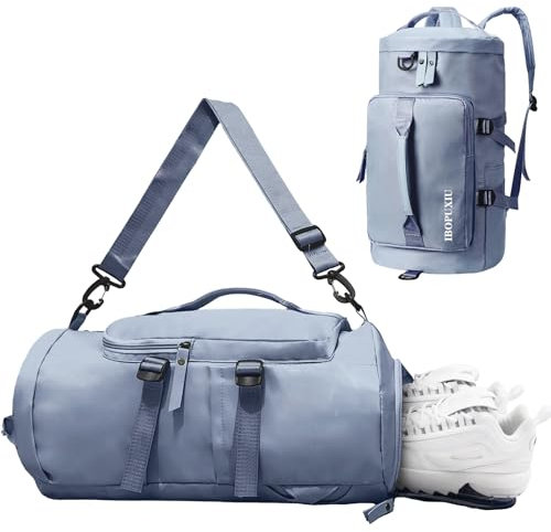 IBOPUXIU Sporttasche Damen Herren Reisetasche mit Schuhfach & Nassfach, Leichte Trainingstasche für Schwimmen, Reisen (Hellblau)