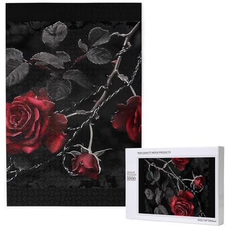Gothic-Puzzle mit schwarzen Rosen, gedrucktes Intelligenz-Puzzle aus Holz, 50 x 75 cm, 1000 Teile (verpackt), Lernspiel für Erwachsene, Heimdekoration, Puzzle