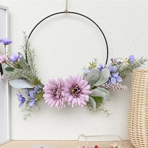 Funvalley Surperfect Door Wreath, Spring Summer Front Door Wreath, Artificial Purple Sunflower Wreath for Easter Door Wall Wedding Farmhouse Decoration