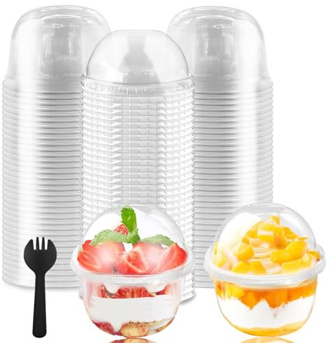 imuounl 50Pcs Dessert Cups with Dome Lids 8oz/240ml Reusable Plastic Dessert Cups Clear Cheesecake Pots Containers for Cupcake,Pudding,Snacks,Yogurt,Parfait,Fruits,Mousse Party,Birthday