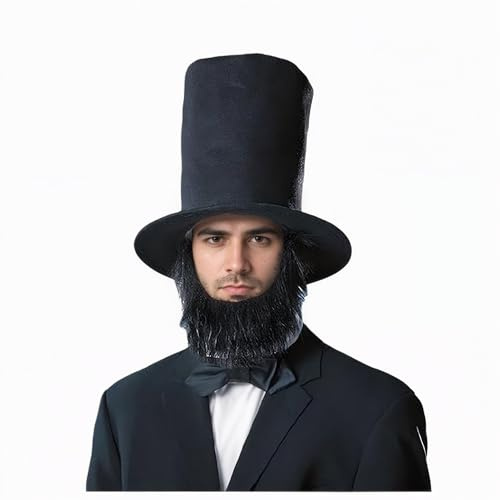 IPENNY Halloween Hoher Hut Magic Gentleman Hut Schwarz Zylinder mit Bart Kutscher Kostüm-Set Herren für Weihnachten Party Cosplay Karneval