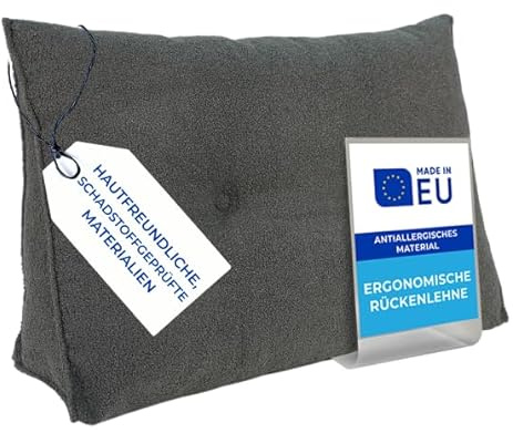 Pillows24 Bouclé Rückenkissen für Bett & Sofa 120cm, abnehmbarem Bezug | Bequemes Keilkissen und Lesekissen fürs Bett, waschbarem Bezug, Großes Sofakissen für Rückenlehne und Sofa, Dunkelgrau