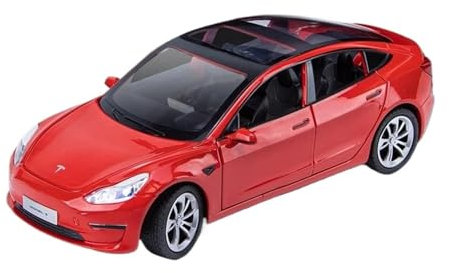 ZHRDWE Modellauto Metall 1:24 Für Tesla Model 3 Auto-Spielzeugmodell Legierung Druckguss Sound- Und Lichtfahrzeug Spiele-Liebhaber-Kollektion Geschenk Spielzeugauto(Rot)