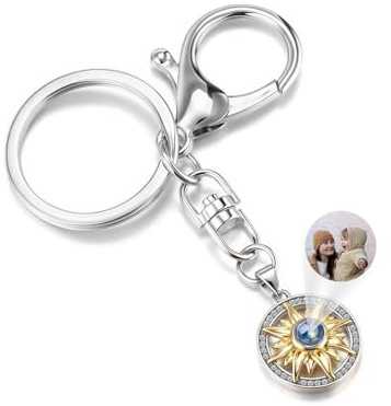 Zysta Schlüsselanhänger Personalisiert Projektion Schlüsselanhänger mit Bild im Stein Foto Zirkonia Sonnenblume Keychain als Geschenk für Damen Mädchen