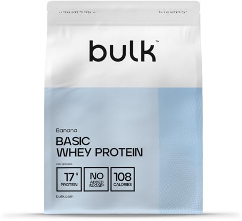 Bulk Basic Protéine en Poudre | Banane | 2,5 kg | 82 Portions | Jusqu’à 18 g de Protéines par Portion | Faible en Sucres | Formule à Absorption Rapide | Prise de Masse Musculaire et la Récupération