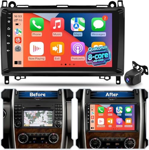 Qualcomm 8 núcleos 4GB+64GB Radio Android para Mercedes Benz Clase A/B/V W169 W245 Vito Viano W639 Sprinter W906, CarPlay inalámbrico Android Auto, GPS WiFi Bluetooth DSP Hi-Res Autoradio