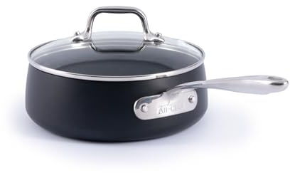 All-Clad HA1 Expert Hard Anodized Nonstick 2.5 Qt Saucepan with Lid, Stay-Cool Ergonomic Handle, Dishwasher-Safe, Oven-Safe Up to 350°F, Induction Compatible with All Cooktops, Cookware Pot, Black