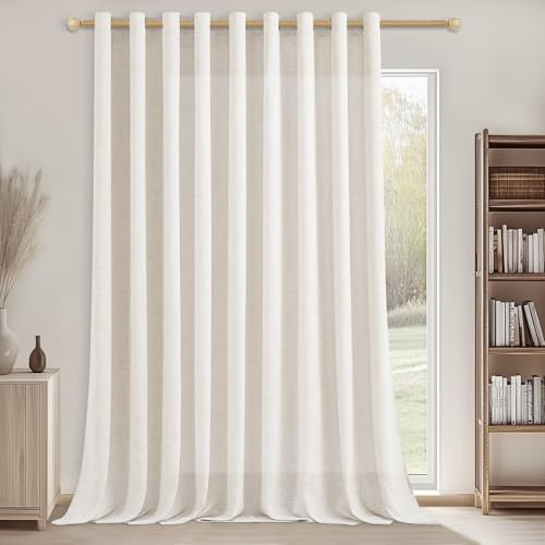 CUTEWIND 1 Stück Vorhang Leinenoptik Landhausstil Schlafzimmer Ösenschal, Gardine Wohnzimmer Halbtransparent Leinen Vorhänge mit Ösen, Elfenbeinweiß