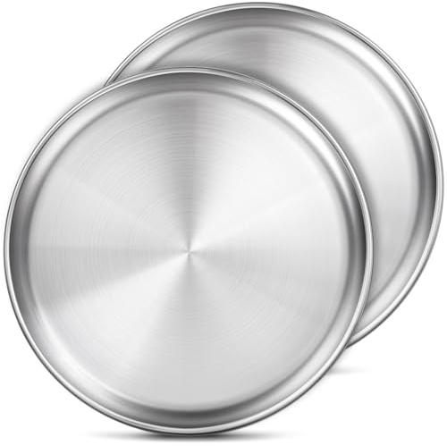 Juego de 2 sartenes para pizza de acero inoxidable de 13½ pulgadas, bandeja de pizza para horno, bandeja de pizza de acero para hornear galletas, pasteles, placa redonda de acero inoxidable, bandeja