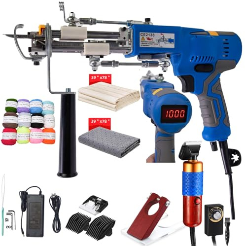 Verbessertes 2-in-1-Tufting-Pistole-Starter-Kit mit Teppichschneider/LCD-Geschwindigkeitsanzeige, DIY-Teppichherstellungswerkzeugen, einstellbarer Geschwindigkeit, Schnittflor/Schlingenflor