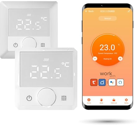 Automat-on Zigbee Thermostat Fussbodenheizung | Raumthermostat Fußbodenheizung für Rahmen 55x55mm | Steuerung Wandthermostat Fußbodenheizung mit Tuya, SmartLife | Kompatibel mit Alexa, Google Home