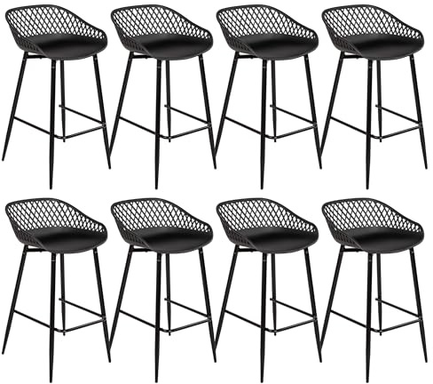 buybyroom Barhocker 8er Set mit Lehne und Fußstütze, Küchenhocker Barstuhl Modern für Küche Homebar und Esszimmer, Barstühle Outdoor Wetterfest mit Metallbein, 68cm Sitzhöhe,120 kg Belastbar,Schwarz