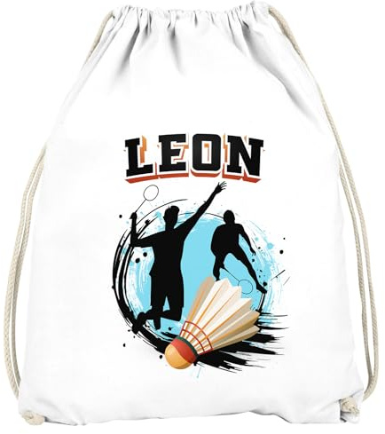 MoonWorks® Turnbeutel mit Badminton Design und Wunschname personalisierte Geschenke Badminton - Spieler Weiss unisize