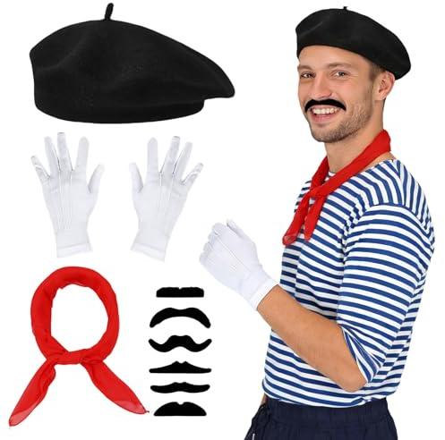 GYIOFAI 9-teiliges französisches Herren-Set, französisches Erwachsenenkostüm, Zubehör-Set, Kostümzubehör, Künstler, Mime-Kit für Cosplay und Partyzubehör
