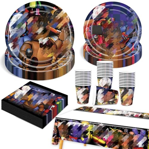 81 Pcs Bear Party Decorations, Party Supplies Tableware Set Theme Birthday Decorations Included Plates Cups and Napkins Table Cloth Banner for 20 Guests Boys Girls Chrildren