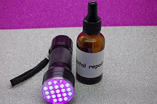 30ml Résine, Colle + 21 LED UV Torche pour la Réparation de Cristal, Verre, Montre, Lunettes, Meubles