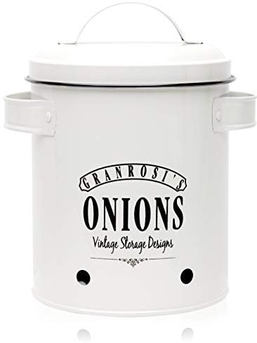 Granrosi Iowa Zwiebeltopf Zwiebel-Vorratsdose Zwiebelbox Zwiebelbehälter, Emaille-Stahlblech, rostfrei, Lüftungsöffnungen, Füllmenge: ca. 1, 6 kg Zwiebeln, Crème