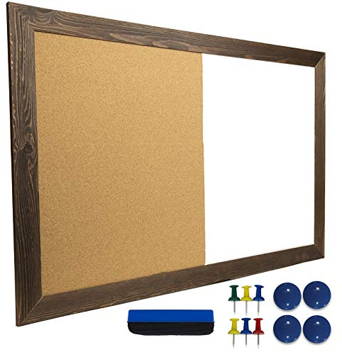 Korktafel, trocken abwischbar, magnetisch, mit Kork-Pinnwand und rustikalem Holzrahmen für Zuhause, Schule, Büro – 61 x 91,4 cm
