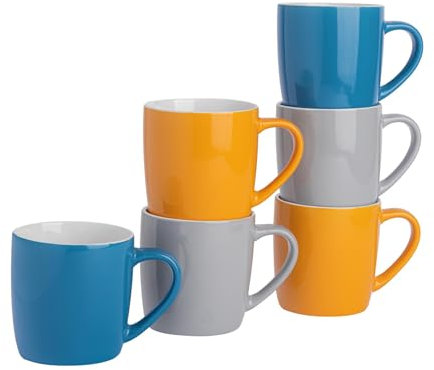 Argon Tableware Coloured Coffee Mugs - Modern Stoneware Cappuccino Tea Cups - 350ml - Yorkshire - Pack of 6