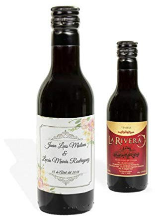 Lote de 10 Botellas de Vino Tinto Personalizadas para BodasFlores 180 ml. Regalos Originales. Complementos. Detalles para Bodas, Comuniones, Bautizos y Cumpleaños. CC