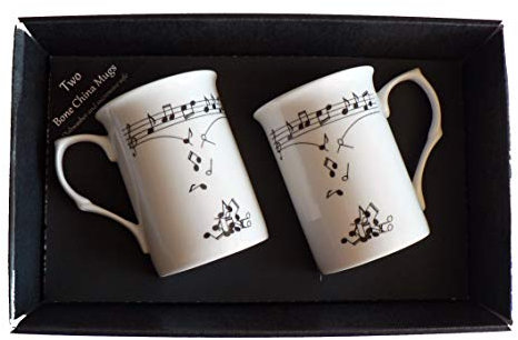 Music Notes Mugs 2 x Bone China Mugs in a Gift Box