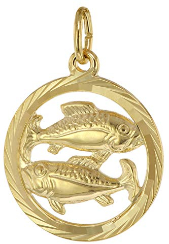 trendor Sternzeichen Fische 333 Gold Anhänger Ø 16 mm modischer Tierkreiszeichen Anhänger aus Echtgold für Damen und Herren, elegante Geschenkidee, 39000-03