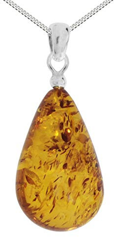 Kette mit Anhänger - Tropfen ca. 26 mm lang - Silber 925/000 - Bernstein
