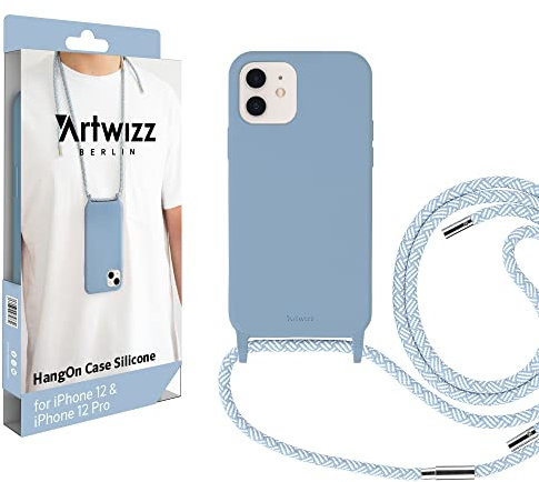 Artwizz HangOn Case geeignet für iPhone 12/12 PRO - Elastische Schutzhülle aus Silikon als Handykette zum Umhängen mit Band - Nordic Blue