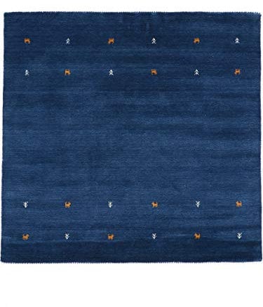 carpetfine Wollteppich Gabbeh Uni Quadratisch Blau 150x150 cm | Moderner Teppich für Wohn- und Schlafzimmer
