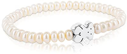 TOUS Pulsera de Perlas para Mujer con Motivo de Oso en Plata de Primera Ley, 19 cm de Largo, Elegante y Versátil, Colección Sweet Dolls
