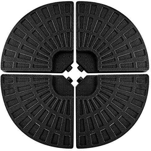 GOPLUS Pied de Parasol en HDPE, Lot de 4 Dalles de Parasol de Forme Ronde, Conception Empilable, Capacité d'eau 52L ou de Sable 66KG, Support de Parasol de Jardin, Terrasse, Cour, Noir, 48X48X7,5CM