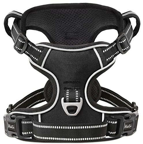 HEELE No-Pull Hundegeschirr, Brustgeschirr für Mittelgroße Hunde, Weich Atmungsaktiv Einstellbar Reflektierend Hundegeschirr Anti Zug mit Gepolstert Griff, Schwarz, S