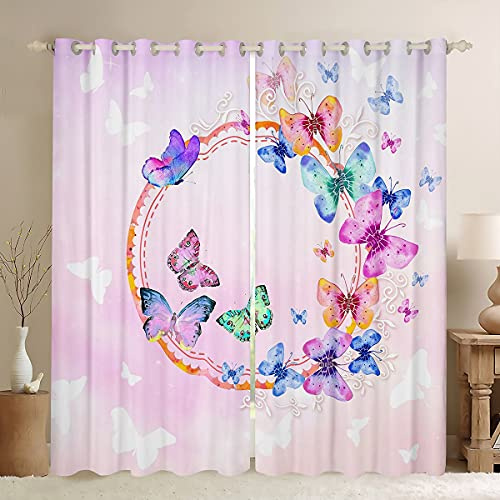 Farfalla Tende Colorate per Bambini e Ragazze - Finestra Tende 3D Animali per Camera Da Letto e Soggiorno - Rosa Girly W46*L72