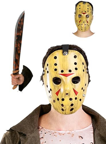 Funidelia Offizielles Machete- und Masken-Set von Jason Freitag der 13. für Herren und Damen, Friday the 13th Verkleidung für Erwachsene, Karneval, Halloween und Party Kostüme